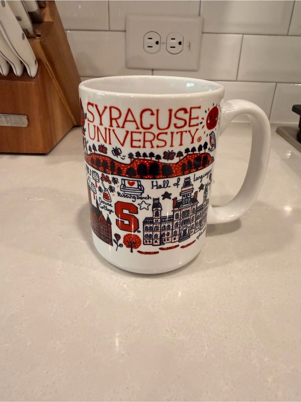 Source Unknown White Mug with Orange and Black Campus Illustration